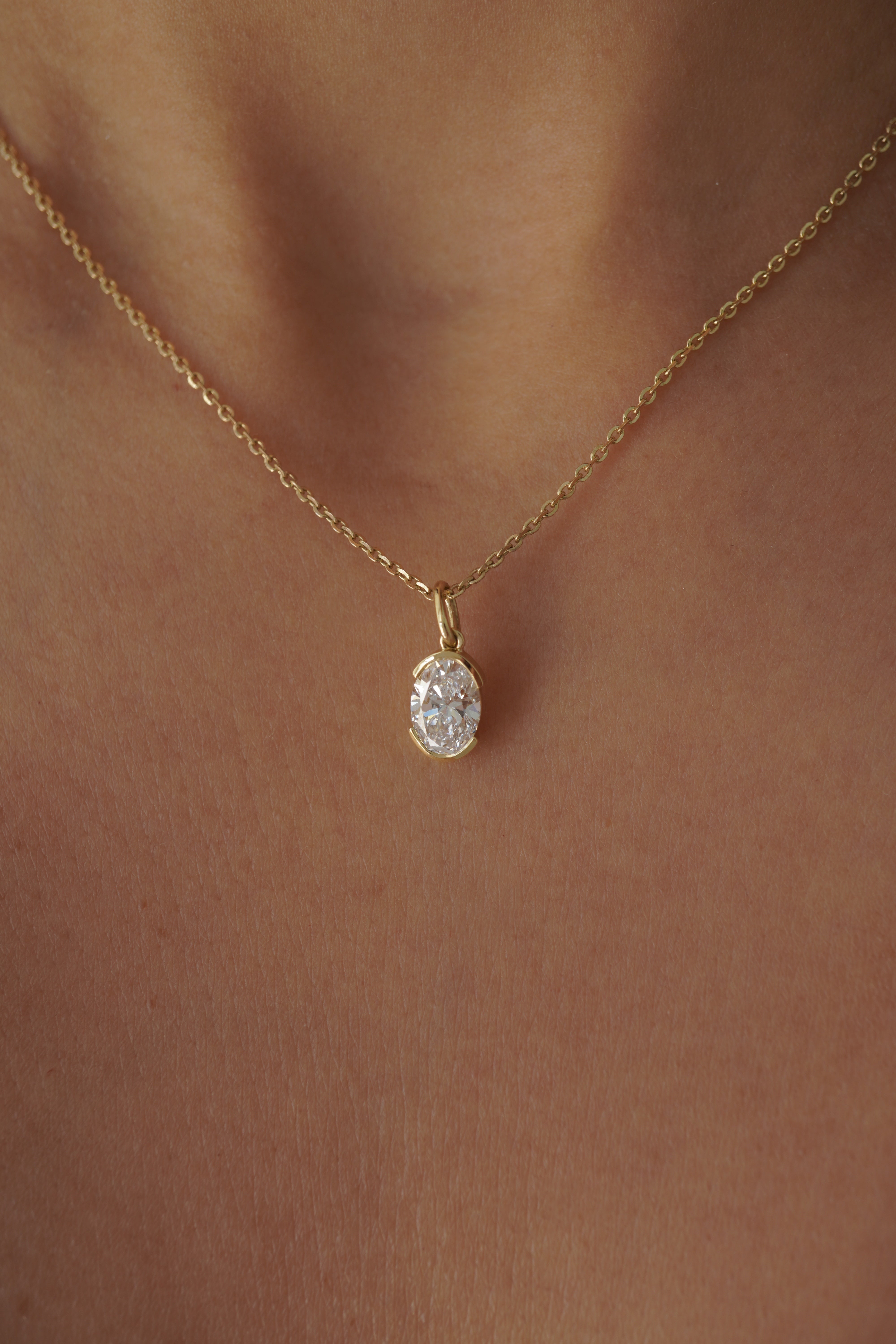 Half Bezel Oval Diamond Necklace