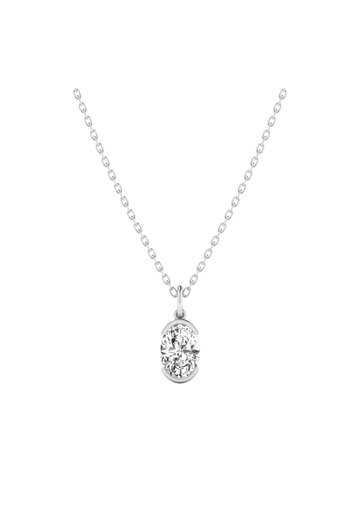 Half Bezel Oval Diamond Necklace