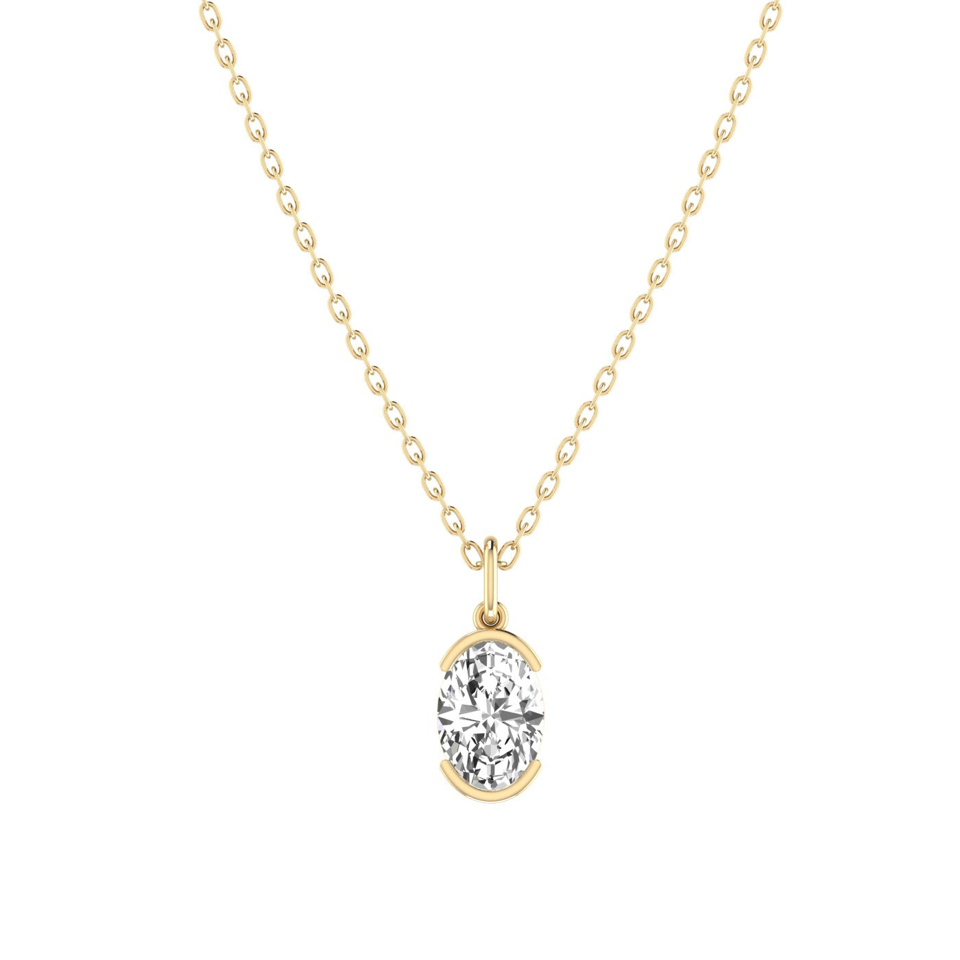 Half Bezel Oval Diamond Necklace
