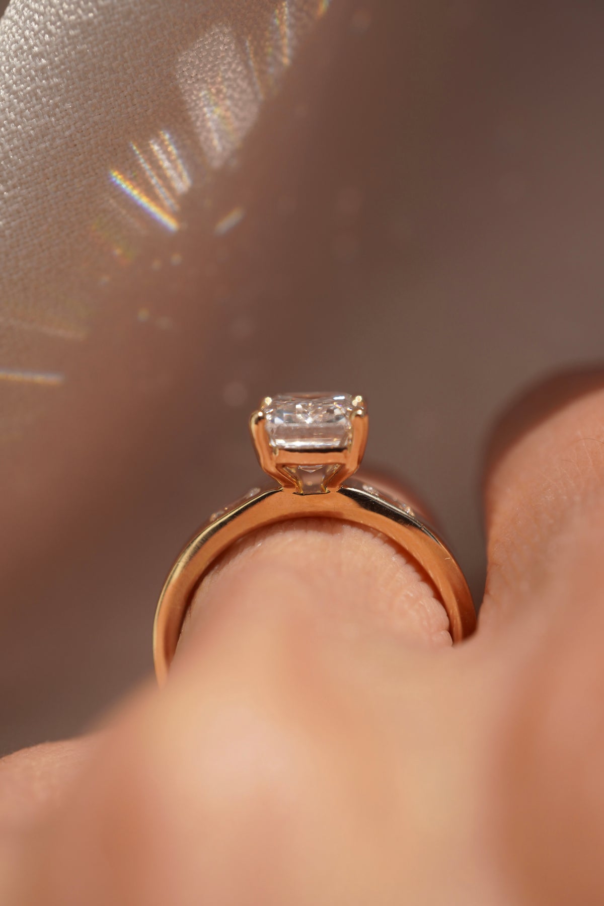 Emerald Three Stone Diamond Engagement Ring
